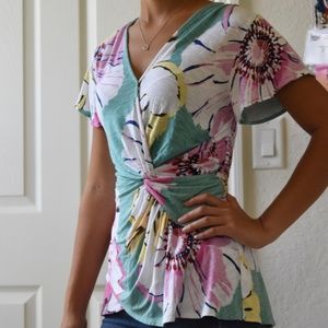 Anthropologie Deletta Floral Faux Wrap Shirt
